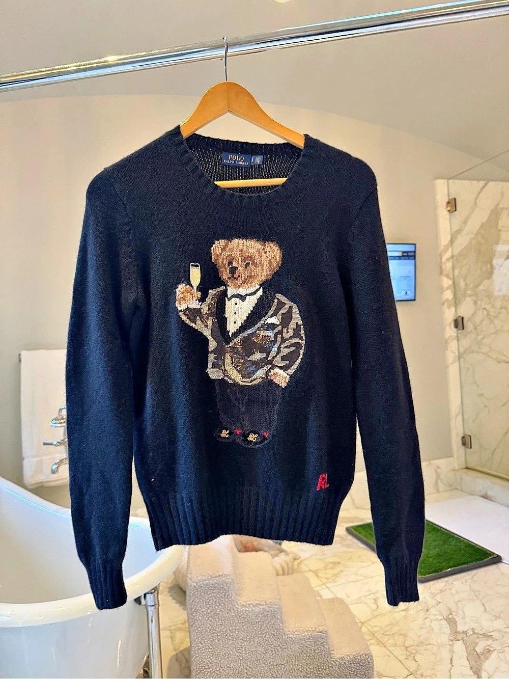 Polo Ralph Lauren Sequin Tuxedo Bear Pullover Sweater Small